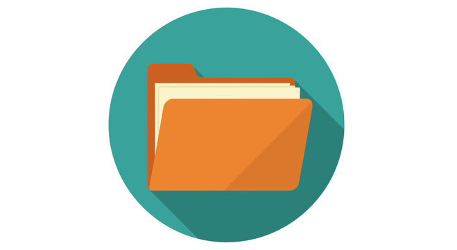 Orange folder icon on teal circular background for documents and organization illustration.
