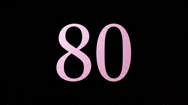 Pink Glitter Blows Away and Reveals the Number 80 on Solid Background
