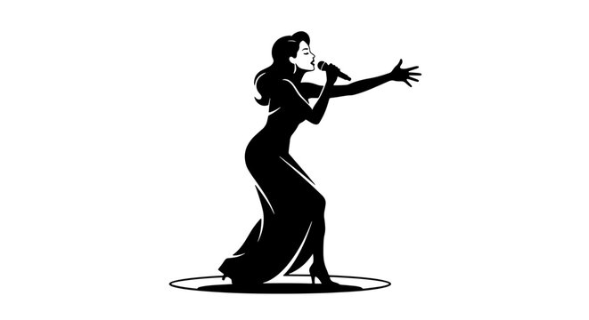 Elegant Female Singer Silhouette, Performing Artist Vector, Glamorous Vocalist Icon, Stage Performance Art