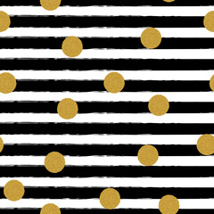 black white stripes with gold glitter polka dots pattern © magr80