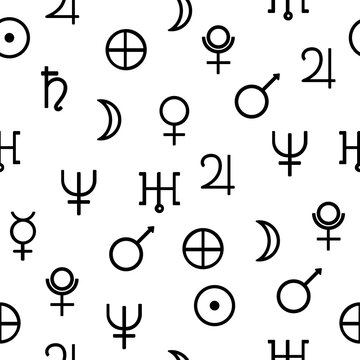 astronomy symbols pattern with zodiac signs and gender icons