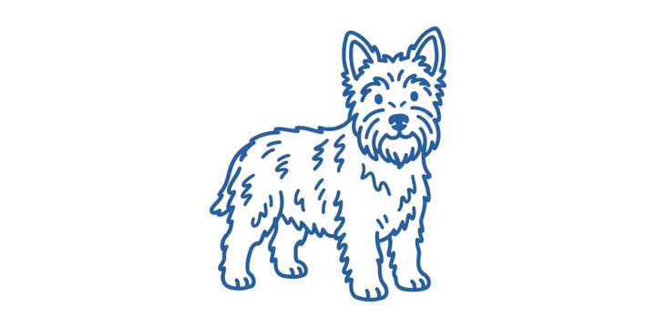 Cairn Terrier Dog Vector Illustration. Cute West Highland White Terrier Hand Drawn Line Art Sketch. Standalone Standing Wire Haired Puppy Contour Drawing Isolated on White Background