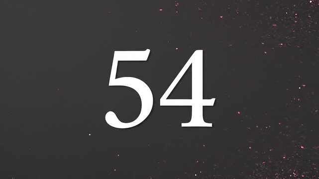 Pink Glitter Blows Away and Reveals the Number 54 on Solid Background