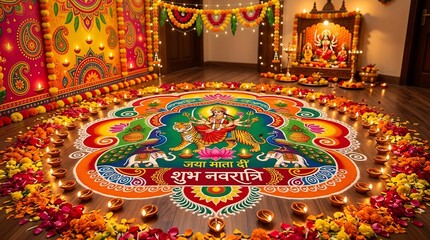 Fototapeta premium Intricate traditional rangoli art using bright colored 