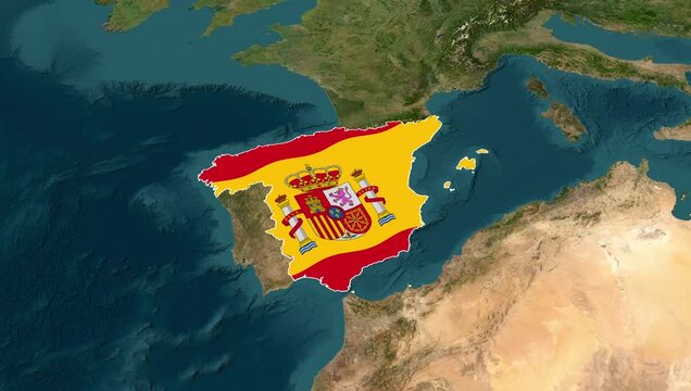 Spain map flag motion footage displaying national territory digital animation