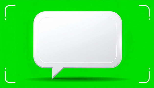 Blank White Speech Bubble Icon on a Vibrant Green Background with Subtle Shadow and Corner Markings for Design