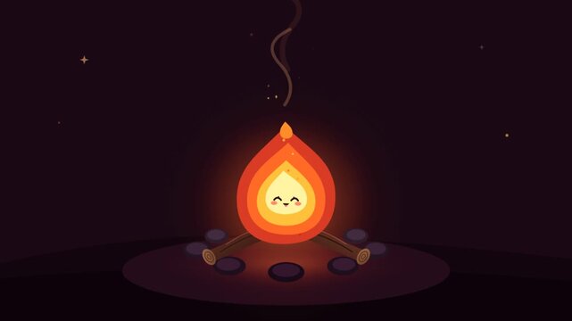 Cute flat kawaii campfire with squash and stretch animation for streaming overlays