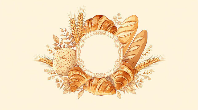 A vintage bakery-style frame featuring a beautiful design, an elegant emblem for cookie packaging, and a traditional bakery symbol; suitable for creating warm, seasonal greeting cards and gift tags.