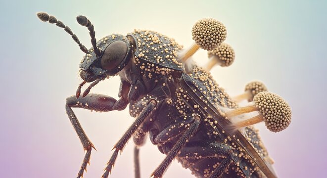infected insect with visible fungal spores
