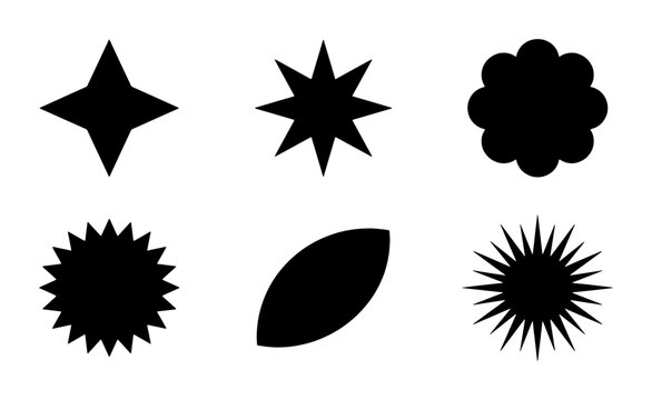 Geometric Shapes Collection, Starbursts and Abstract Icons, Black Silhouettes for Design Elements, Graphic Resources