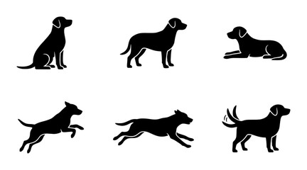 Fototapeta premium Black Dog Silhouettes Vector Set, Canine Poses Collection, Animal Icons for Pet Lovers, Graphic Design Elements