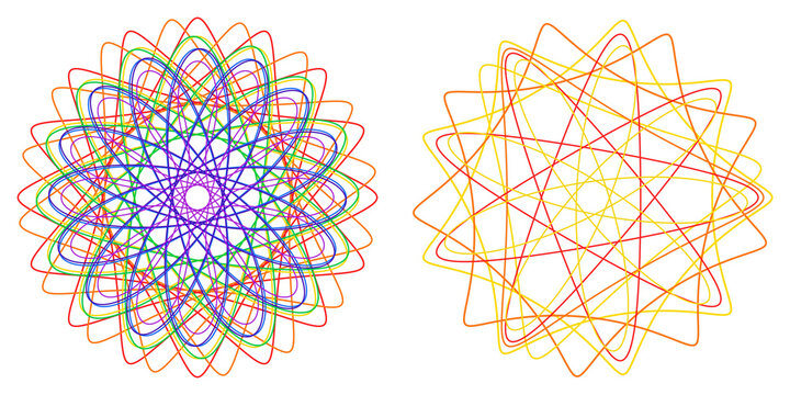 Rainbow Mandala and Golden Sun Spirograph Duo Set Geometric Transparent Background