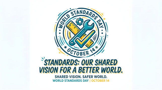 World standards day October 14 shared vision for better world with tools emblem.
