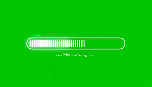 Green screen loading bar graphic with progress indicator and text, digital interface, progress bar, waiting