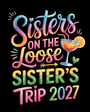 A colorful lettering design promoting a sister's trip in 2027.