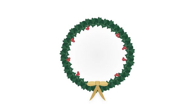 Animated Christmas Wreath with Green Leaves Red Berries and Gold Bow