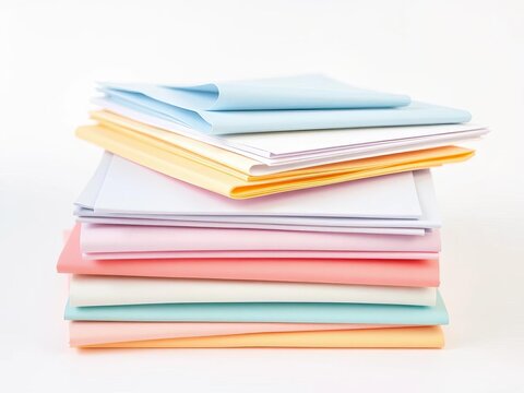 Soft pastel papers stacked neatly on crisp white background, Colors, Patterned