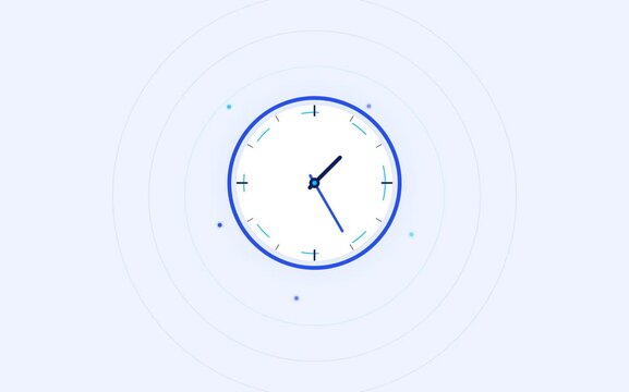 Detailed view of a minimalist clock animation counting time from 2428 to 2442 with the slogan every second counts
