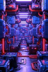 Fototapeta premium Advanced autonomous AGV robotic warehouse transport fleet and automated logistics fulfillment sorting system handling packages