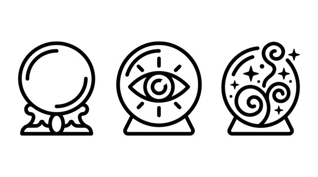 Set of esoteric crystal ball icons with eye and swirling patterns mystical divination esoteric supernatural illustration witchcraft prediction esoterica superstition paranormal prophecy