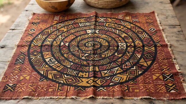Traditional kente cloth with intricate geometric patterns