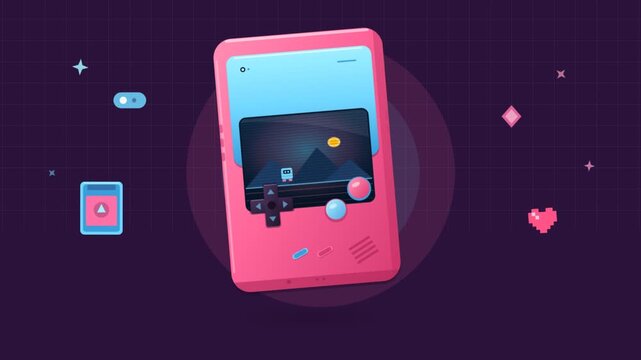 Pink Retro Handheld Gaming Console Floating in a Digital Space
