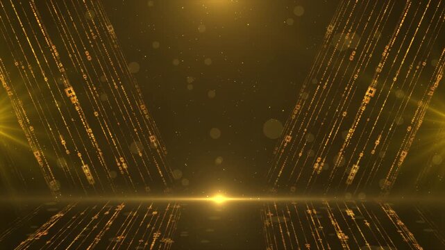 Golden particle lines falling awards stage 3d background elegant particles party screen and product displaying background