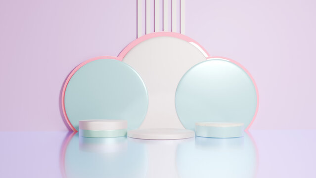Minimalist soft pastel product display stand with arched background, platform