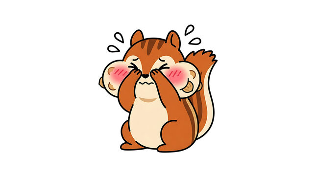 Chipmunk with stuffed cheeks feeling embarrassed isolated on transparent background