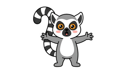 Fototapeta premium Cute cartoon lemur standing isolated on transparent background for kids design