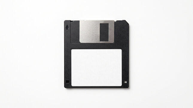 Vintage black 525 inch floppy diskette isolated on white background with copy space for text with old black computer information technology hardware obsolete with business