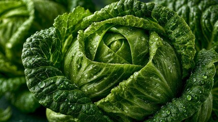 Obraz premium Fresh Green Cabbage with Dew Drops