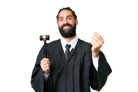 Judge caucasian man over isolated chroma key background making money gesture