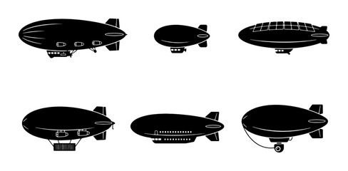 Airship Collection, Vintage Blimp Icons, Retro Dirigible Silhouettes, Classic Zeppelin Graphics, Transportation Vector Set © Sabed