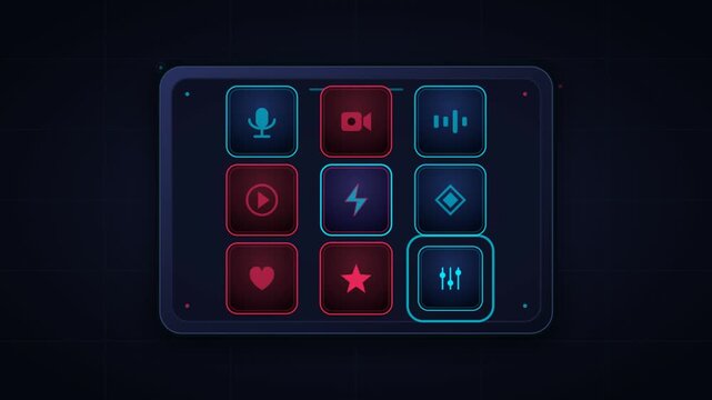 Digital Control Panel with Animated Glowing Buttons and Fluid Icons