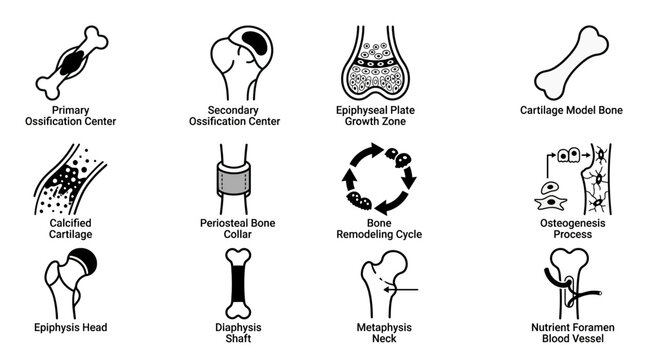 Bone Development and Skeletal Anatomy Icons Set