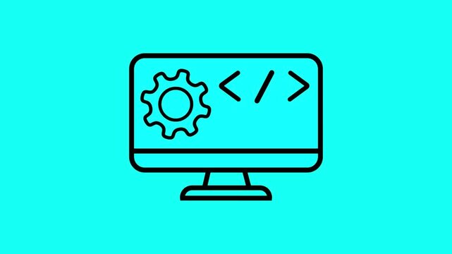 Web Development Concept Icon Computer Display Screen with Gear Settings and Coding Syntax Outline Vector