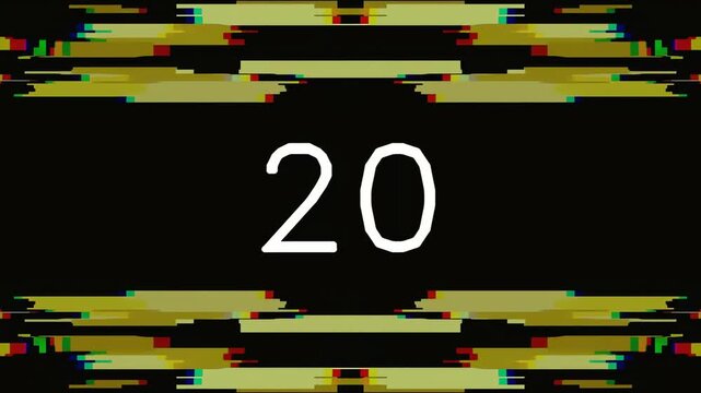 Retro digital countdown number 20 with glitch effect