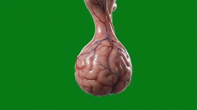 Detailed 3D Medical Illustration of Human Brainstem and Medulla Oblongata Isolated on Green Background