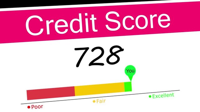 Animated credit score level, financial report with high personal credit score, bar chart and increasing counter, footage