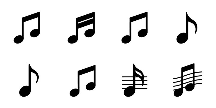 Musical note and music notation icon set for melody, rhythm and composition. Vector illustration.