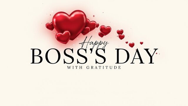 "Happy Boss's Day with Gratitude" Banner Design with Red 3D Hearts