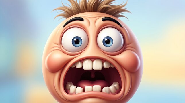 Cartoonish expressive face with exaggerated emotions in vibrant colors