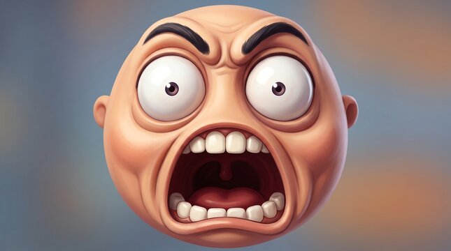 Cartoonish exaggerated face with wide eyes and open mouth expression