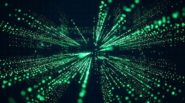 Glowing green data dust points