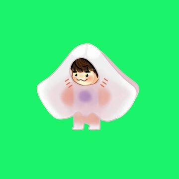 An animation of cute little chibi man wearing sting ray costume in green screen 
