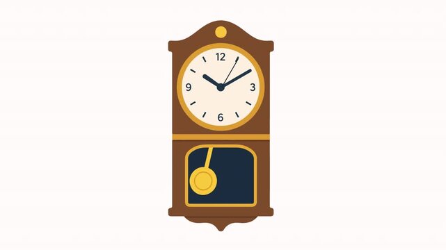 Vintage wooden wall clock with ticking hands and swinging pendulum loop animation video asset for time management, history and antique furniture presentation clips. Classic grandfather clock.