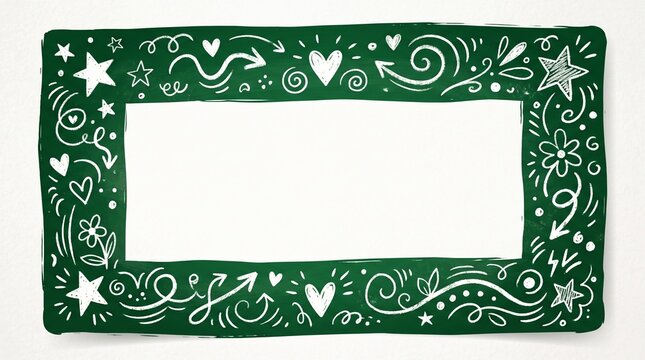 Green Chalkboard Border Frame with White Hand Drawn Doodles
