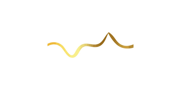Thin golden waving line with metallic gradient isolated on transparent grid.