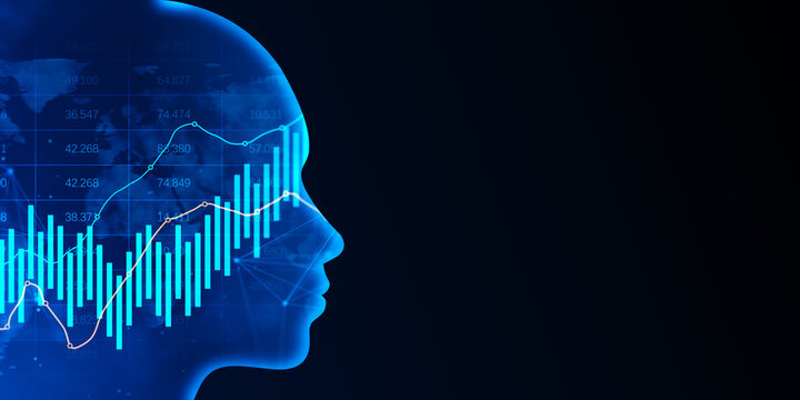 Artificial intelligence fintech financial market chart growth data analysis future digital technology business investment network background. 3D Rendering